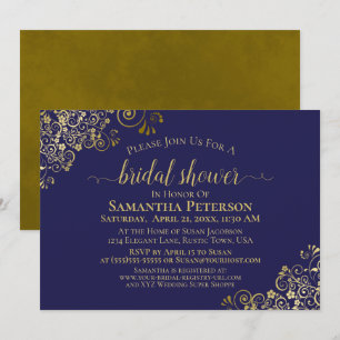Elegant Navy Blue & Gold Lace Frills Bridal Shower Invitation
