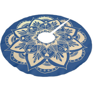 Elegant Navy Blue Gold Mandala Boho Christmas Brushed Polyester Tree Skirt