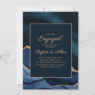 Elegant Navy Blue Gold Marble Engagement Party Invitation