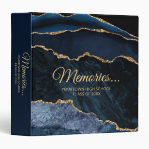 Elegant Navy Blue Gold Marble Memories School Year Binder
