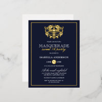 Elegant Navy Blue & Gold Masquerade Sweet 16 Party
