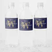 Elegant Navy Blue Gold Monogram Names Chic Wedding