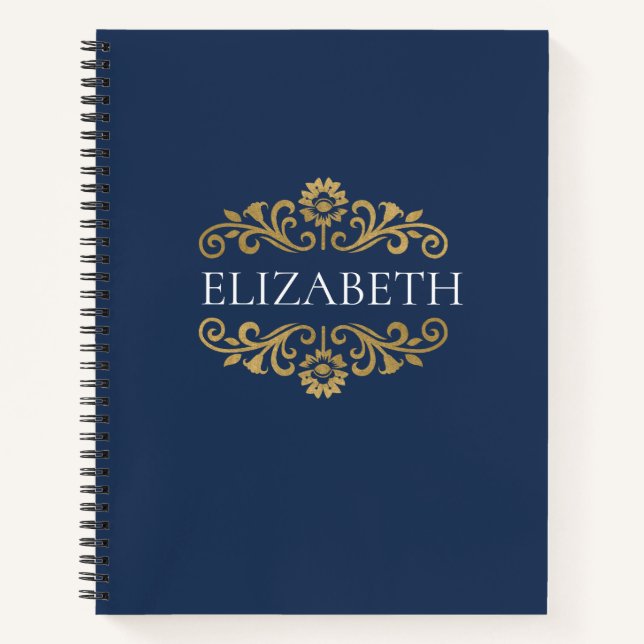 Elegant Navy Blue Gold Monogram Notebook (Front)