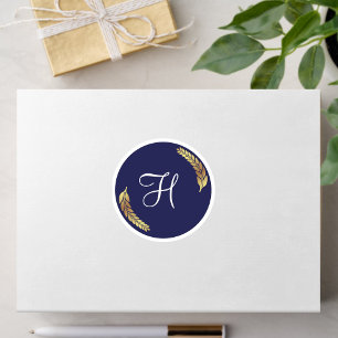 Elegant Navy Blue & Gold Monogram (Personalise) Classic Round Sticker