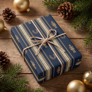 Elegant Navy Blue & Gold Nutcracker Christmas Wrapping Paper Sheet