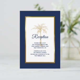 Elegant Navy Blue Gold Palm Tree Wedding Reception Enclosure Card