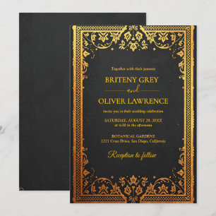 Elegant navy blue Gold Papel Picado weeding Invitation