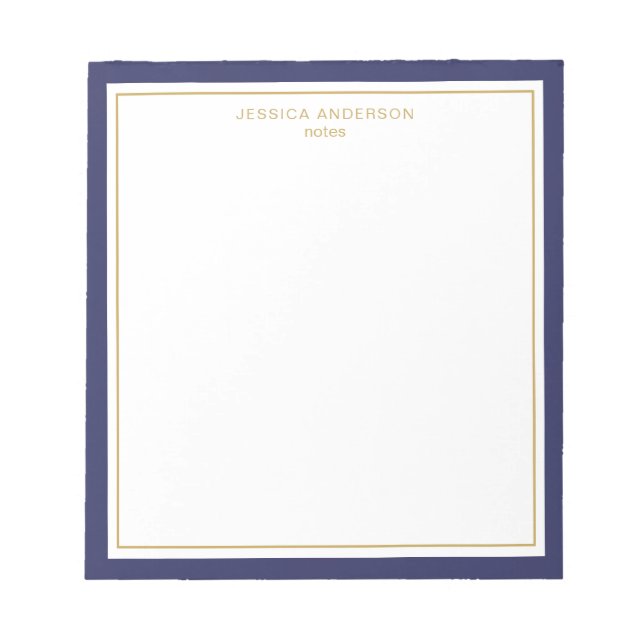 Elegant Navy Blue Gold Personalized Notepad (Front)
