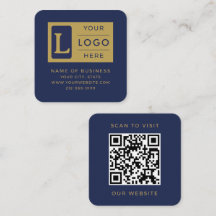 Elegant Navy Blue Gold QR Code Custom Logo