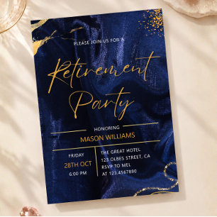 Elegant Navy Blue Gold Retirement Party Invitation