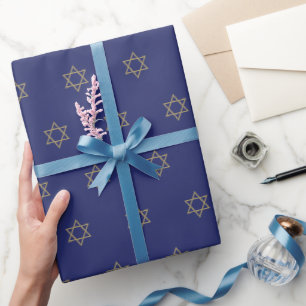 Elegant navy blue gold Star of David Magen David Wrapping Paper