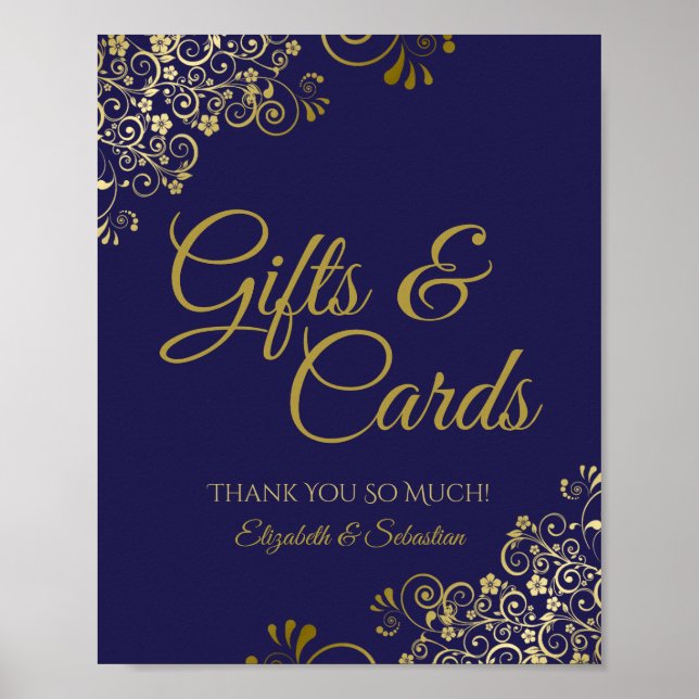 Elegant Navy Blue & Gold Wedding Gifts & Cards Poster (Front)