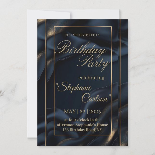 Elegant Navy Blue & Gold Wedding Invitation (Front)