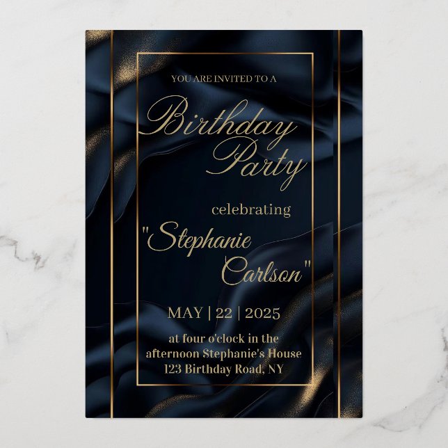Elegant Navy Blue & Gold Wedding Invitation (Recto)