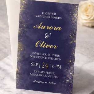 Elegant Navy Blue & Gold Wedding Invitation