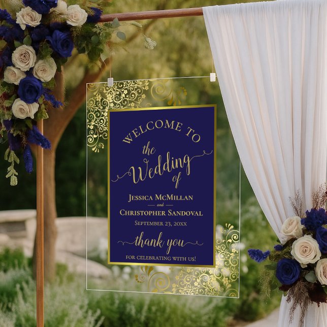 Elegant Navy Blue & Gold Wedding Welcome (Créateur téléchargé)