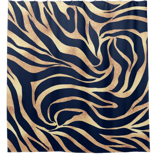 Elegant Navy Blue Gold Zebra Print (Front)