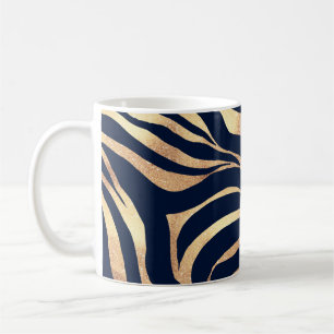 Elegant Navy Blue Gold Zebra Print Coffee Mug