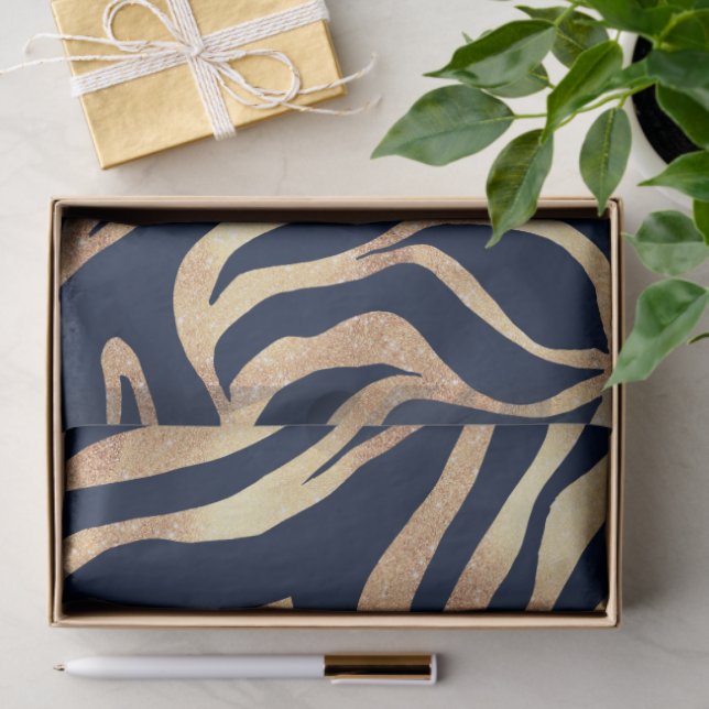 Elegant Navy Blue Gold Zebra Print Tissue Paper (Gift)
