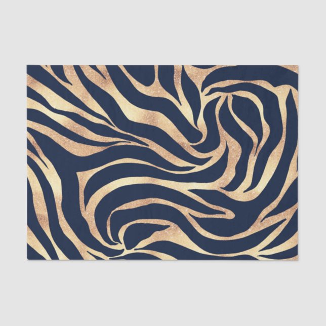 Elegant Navy Blue Gold Zebra Print Tissue Paper (Front)