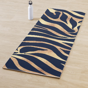 Elegant Navy Blue Gold Zebra Print Yoga Mat