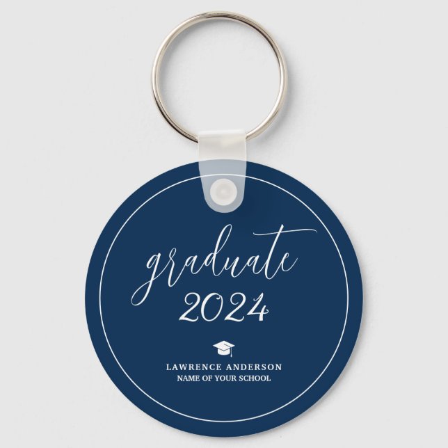 Elegant Navy Blue Graduate 2024 Graduation Keychain (Front)