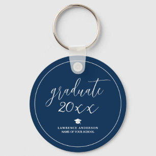 Elegant Navy Blue Graduate 2026 Graduation Keychain