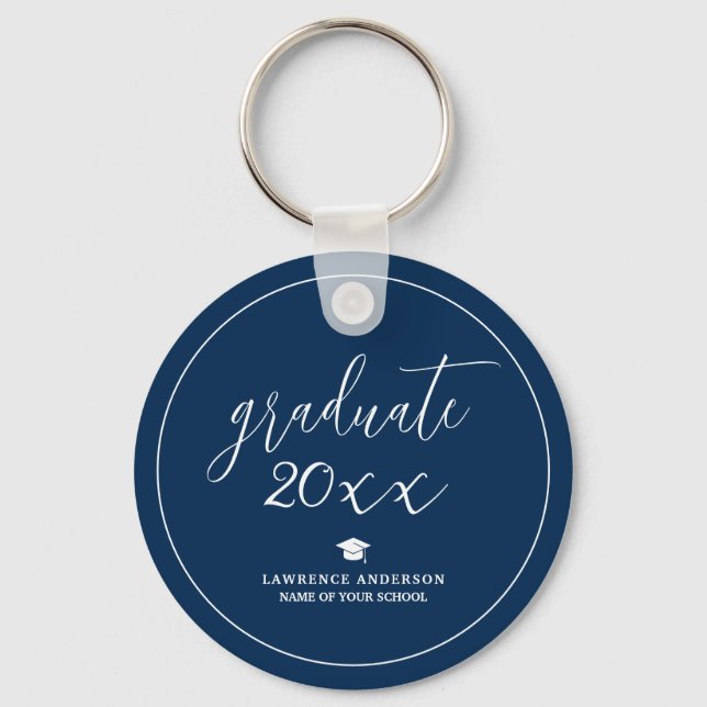 Elegant Navy Blue Graduate 2026 Graduation Keychain (Front)