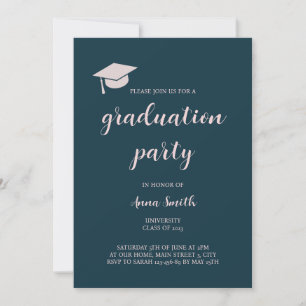 Elegant Navy Blue Graduation Party Invitation