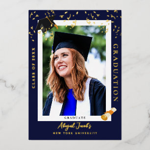 Elegant Navy Blue Graduation Photo Announcement