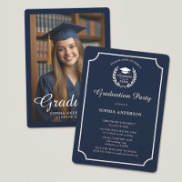 Elegant Navy Blue Graduation Photo School Emblem