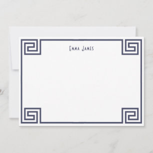 Elegant Navy Blue Greek Key Border Personalized Card