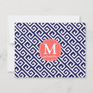 Elegant Navy Blue Greek Key Personalized Invitation