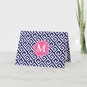 Elegant Navy Blue Greek Key Personalized Note Card