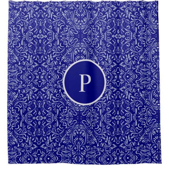 Elegant Navy Blue & Grey Damask Pattern (Front)