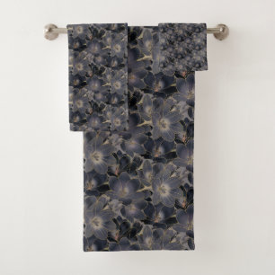Elegant Navy Blue & Grey Floral - Custom Pattern Bath Towel Set