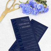 Elegant Navy Blue Grey Typography Wedding Program