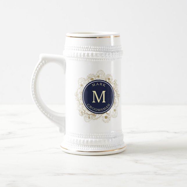 Elegant Navy Blue Groomsmen Beer Stein (Left)