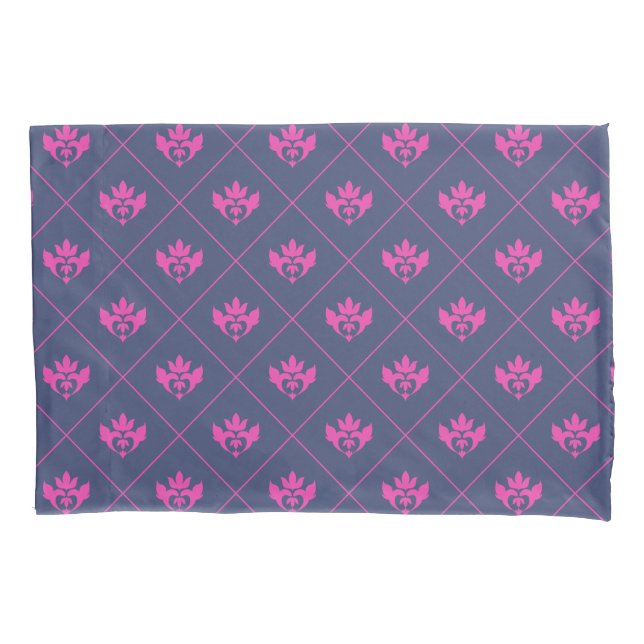 Elegant Navy Blue Hot Pink Ornament Pattern Pillowcase (Front)