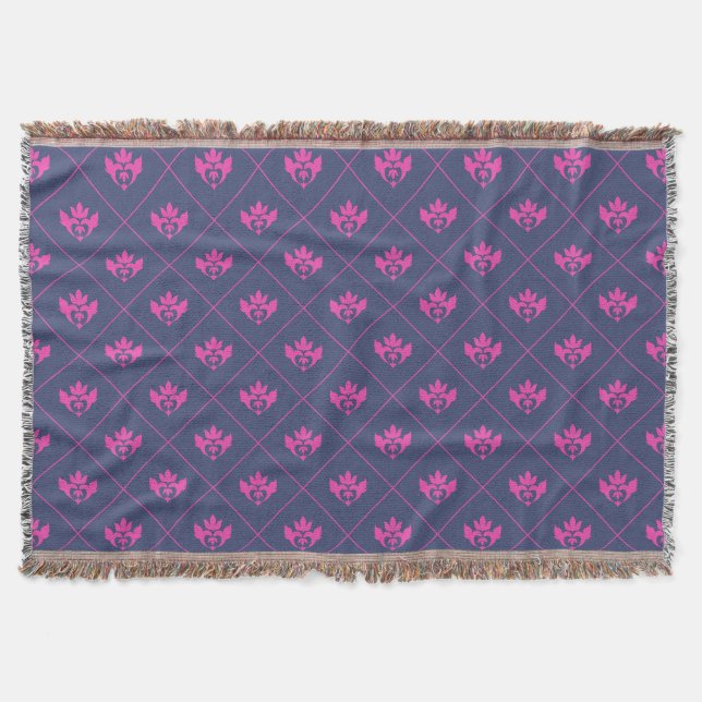 Elegant Navy Blue Hot Pink Ornament Pattern Throw Blanket (Front)