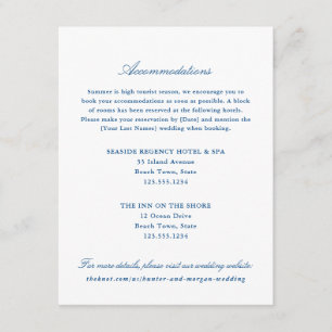 Elegant Navy Blue Hotel Accommodations Enclosure Card