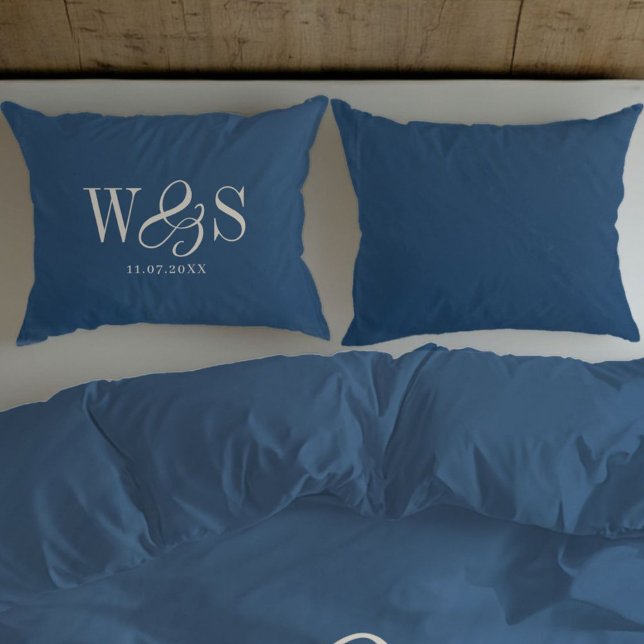 Elegant navy blue initial wedding  pillowcase (Creator Uploaded)