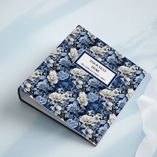 Elegant Navy Blue Ivory Floral Memory Album Binder