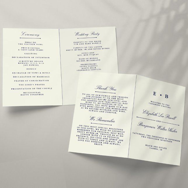 Elegant Navy Blue & Ivory Wedding Program Template (Creator Uploaded)