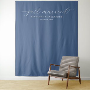 Elegant Navy Blue Just Married Tapestry