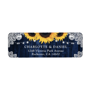 Elegant Navy Blue Lace Sunflower Return Address