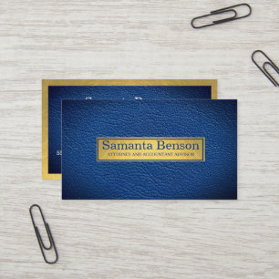 Elegant Navy Blue Leather Gold Label Professional Business Card