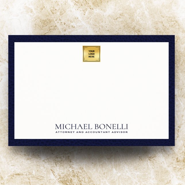 Elegant Navy Blue Leather Gold Logo Monogram Card (Creator Uploaded)