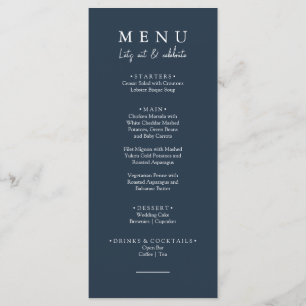Elegant Navy Blue Let's Eat Calligraphy Wedding Menu