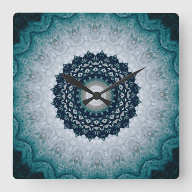 Elegant Navy Blue Mandala    Square Wall Clock (Front)